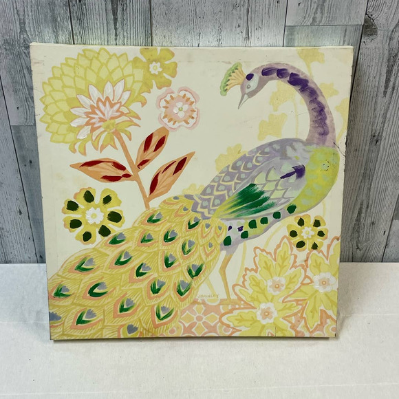 Hobby Lobby Wrapped Canvas Painted Floral Peacock Garden Scene Wall Art Artwork - Picture 1 of 4